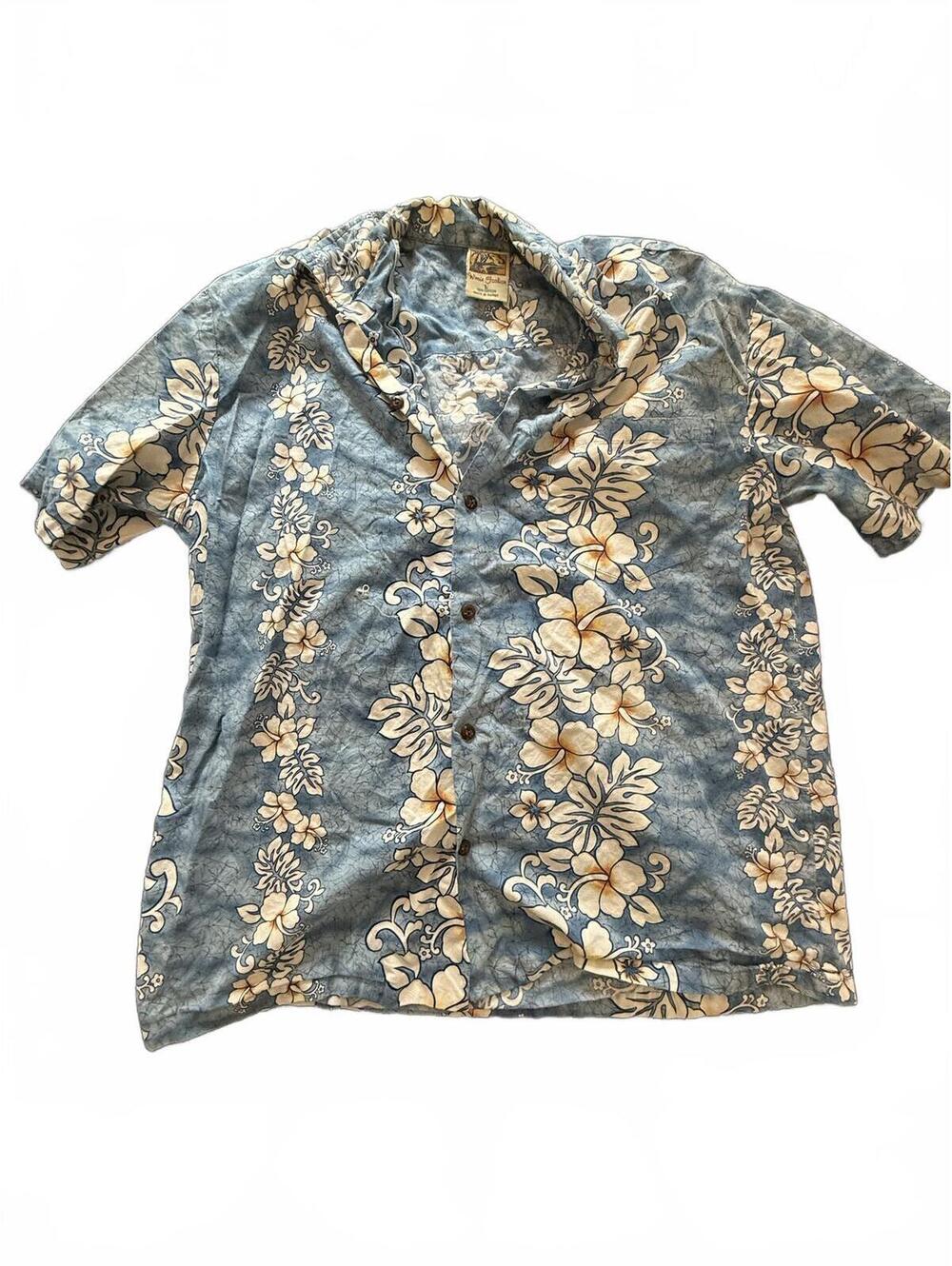 Winnie Fashion Hawaiian Floral Button-Up Shirt - 100% Cotton, Made in Hawaii  LG